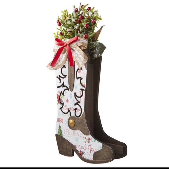 The Pioneer Woman Multi-Color Holiday Wooden Tabletop Christmas Decorative Boot - Picture 3 of 6
